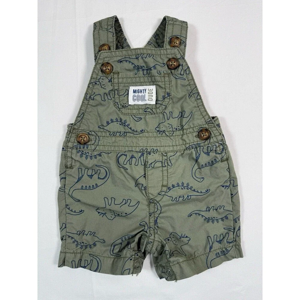 JUST ONE YOU Made‎ By Carters Newborn Dinosaur Print Short Overalls Size NB